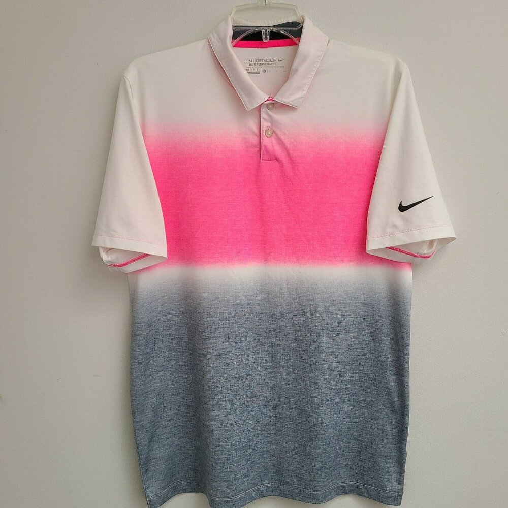 Nike Golf Tour Performance Standard Fit Men’s Gray/Pink/White Polo Shirt SZ S